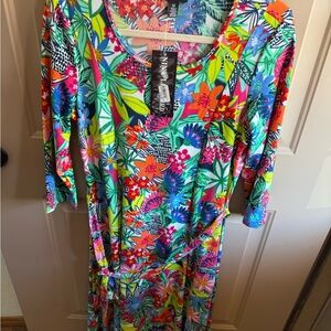 Nina Leonard Multicolor Floral Midi Dress